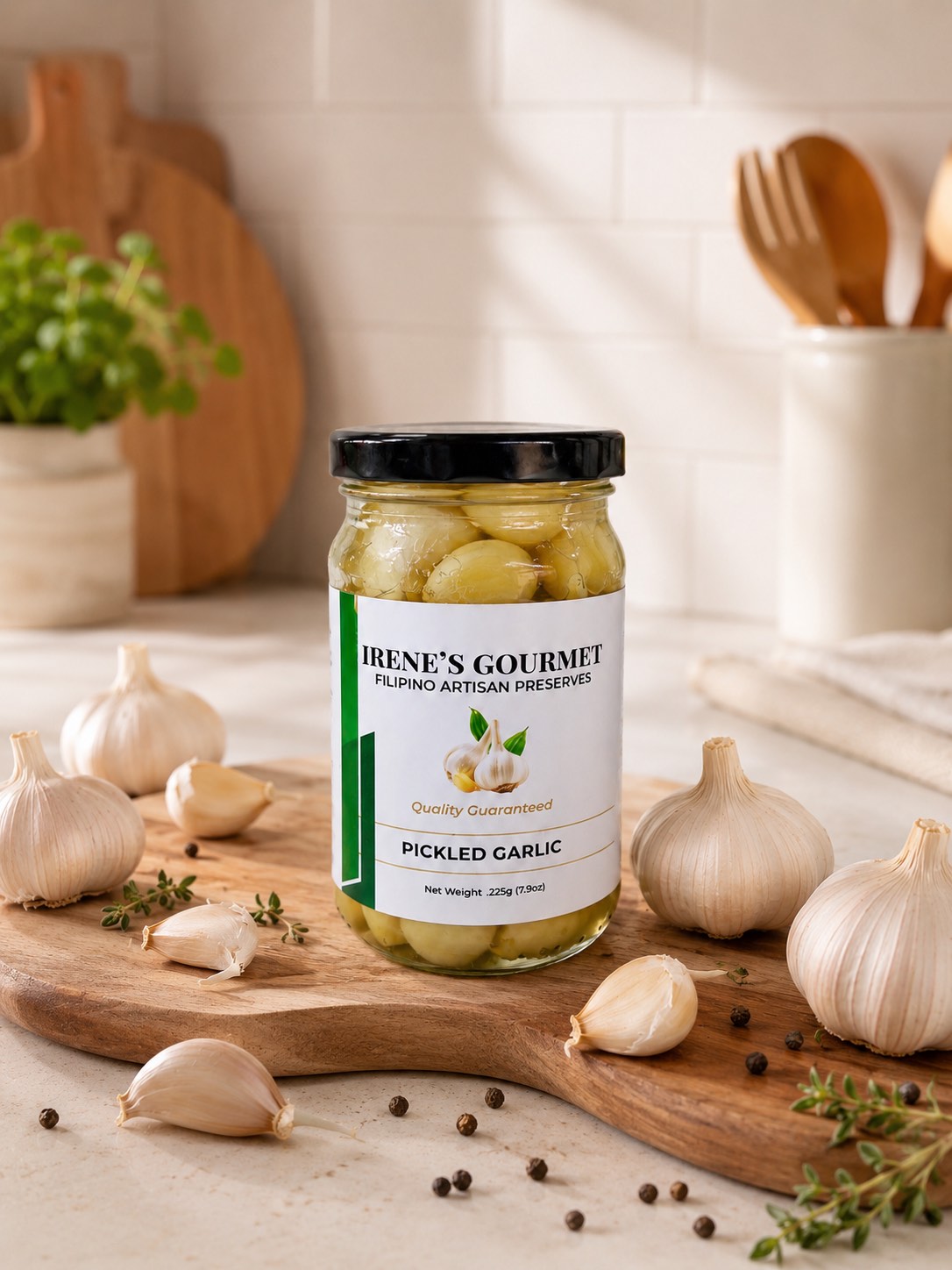 Pickled Garlic in a Glass Bottle